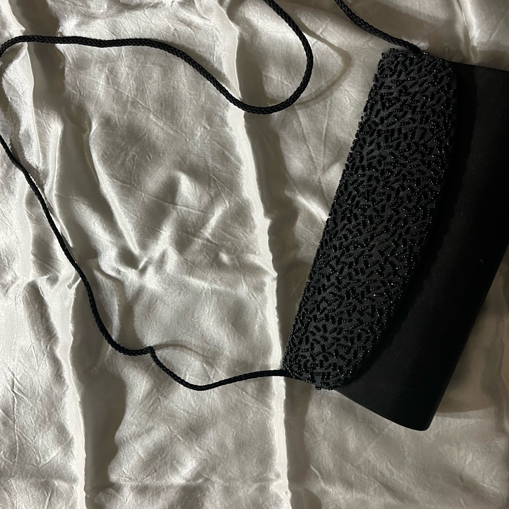 Black Leather Clutch with Structured Design